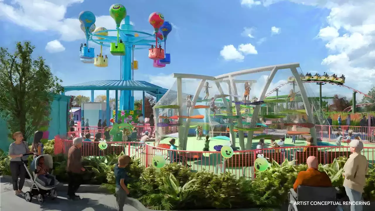 Atracciones infantiles en el nuevo Universal Kids Resort en Texas, con juegos familiares, áreas coloridas y actividades diseñadas para los más pequeños