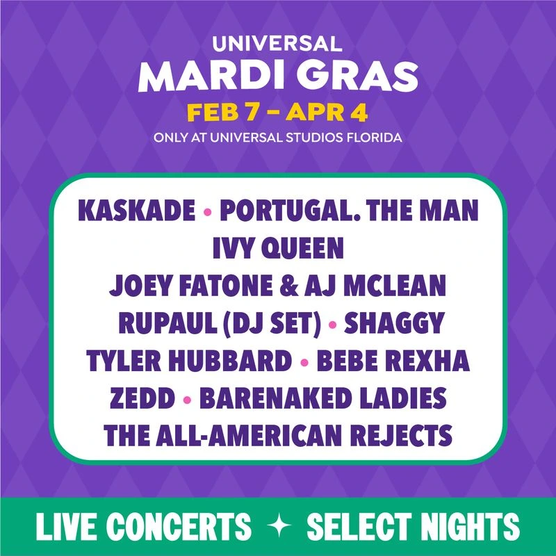 Concerts at Universal Mardi Gras 2026